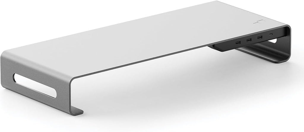 Mobile Pixels Aluminum Monitor Riser with Docking Hub, USB-C Port, PD Port, Ethernet, HDMI, 3 USB 3.0 for PC, TV, Tablet, Laptop, Space Grey