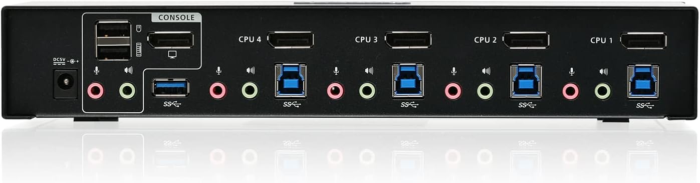 IOGEAR 4-Port DisplayPort KVMP Switch - 4K 60Hz - 2-Port USB 3.1 Hub 5Gbps - Keyboard Mouse Input - 7.1 HD Audio - Front Panel Selector - TAA Compliant - Mac/Win - GCS1934