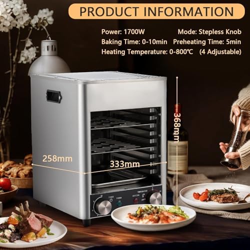 1700W Electric Steak Broiler, Indoor Steak Grill with 10-Tier Rack, Stainless Steel Grill, 10min Fast Heating 800℃, for Steak Ribeyes Chicken Vegetables