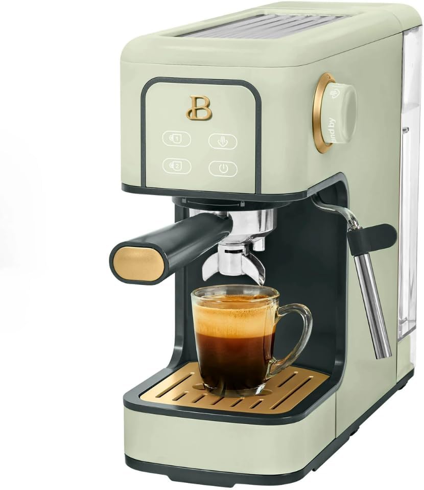 Slim Espresso Maker – 20‑Bar Pressure, Dual‑Spout 52 mm Portafilter, 50 oz Removable Tank, 2‑in‑1 Steam Wand & Touch Controls (Sage Green)