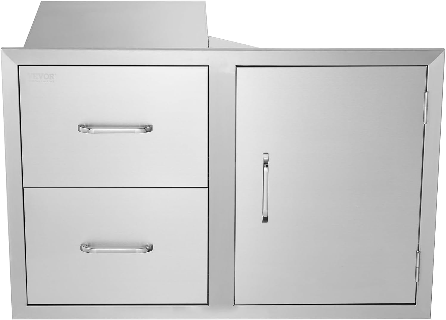 VEVOR Outdoor Kitchen Door Drawer Combo, 32.5'Wx21.7'Hx20.5'D, Access Door Double Drawers with Paper Towel Rack, BBQ Island Drawers with Stainless Steel Handles, 30.7'Wx20'Hx21'D Cutout Size