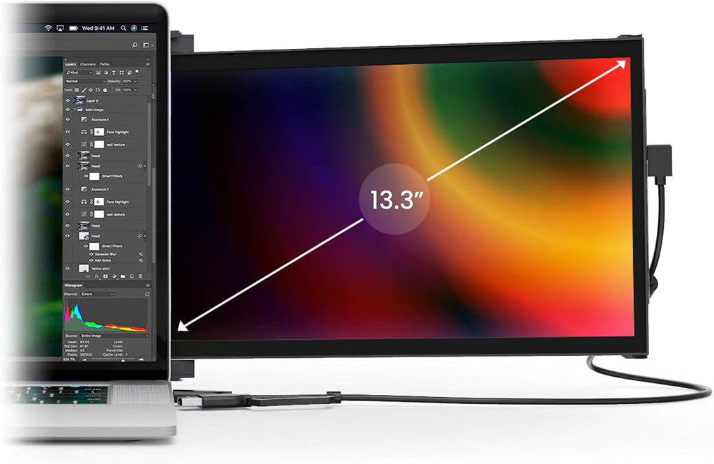Mobile Pixels Duex Plus Portable Monitor, 13.3'' Full HD IPS , USB A/Type-C Powered Dual-Screen Monitor, Anti Glare Brightness Adjustable Screen