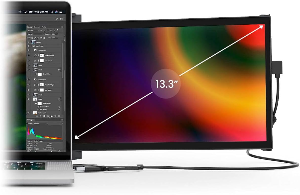 Mobile Pixels Duex Plus Portable Monitor, 13.3'' Full HD IPS , USB A/Type-C Powered Dual-Screen Monitor, Anti Glare Brightness Adjustable Screen