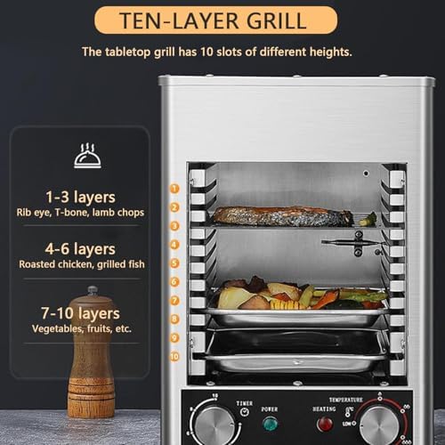 1700W Electric Steak Broiler, Indoor Grill with 10-Tier Rack, Stainless Steel Surface, Heats to 800℃ in 10min, for Steak Ribeyes Chicken Vegetables