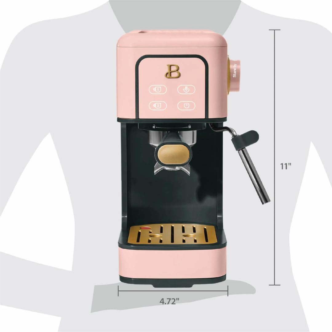Slim Espresso Maker – 20‑Bar Pressure, Dual‑Spout 52 mm Portafilter, 50 oz Removable Tank, 2‑in‑1 Steam Wand & Touch Controls (Rose)