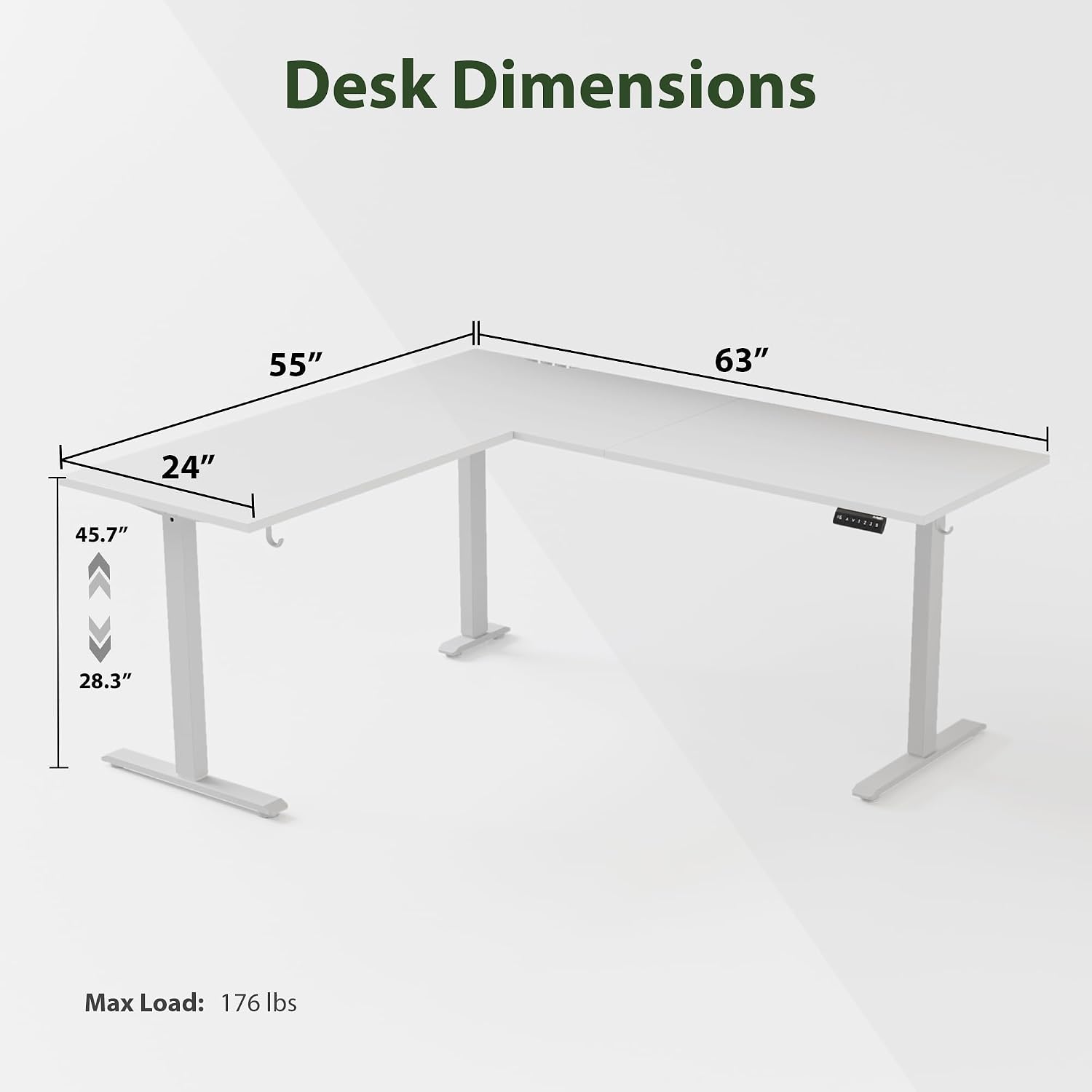 Agilestic L Shaped Standing Desk 63 x 55 inch Adjustable Height, Electric Corner Standing Desk, Sit Stand Computer Table with Splice Board, White