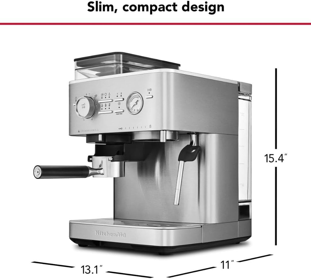 KitchenAid Semi Automatic Espresso Machine with Burr Grinder, 2.5L, Brushed Stainless Steel, KES6551SX