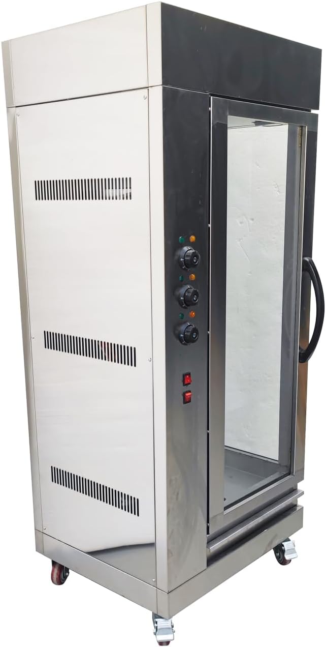 Electric Chicken Grill Machine Rotary Vertical Rotisserie Stainless Steel with Rotating Hanging Basket & Removable Oil Collection Tray 220V 7.5KW 50-300℃ for Meat Chicken Turkey