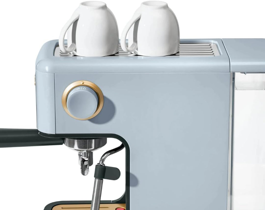 Slim Espresso Maker – 20‑Bar Pressure, Dual‑Spout 52 mm Portafilter, 50 oz Removable Tank, 2‑in‑1 Steam Wand & Touch Controls (Cornflower Blue)
