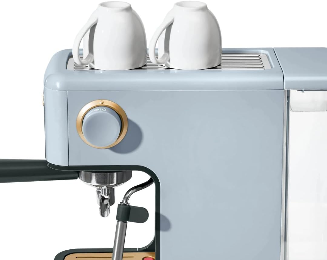 Slim Espresso Maker – 20‑Bar Pressure, Dual‑Spout 52 mm Portafilter, 50 oz Removable Tank, 2‑in‑1 Steam Wand & Touch Controls (Cornflower Blue)