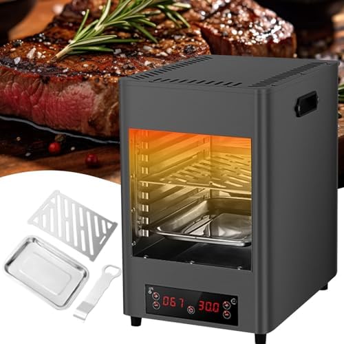 800℃ Electric Steak Broiler, 1700W Indoor Grill with Adjustable Slots, Time and Temperature Control, Stainless Steel Kitchen Appliance, A-220V