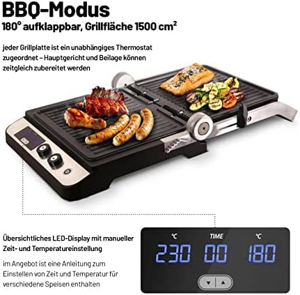 Lauben Contact Grill 2000SB 2000 W, Grill Surface 1500 cm 2, Dishwasher Safe, Temperature Control, Thermal Safety, Timer, Operating Indicator, Time and Temperature Control Assistance