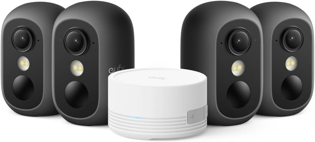 eufy Security eufyCam C35 4-Cam Kit, Wireless Security Indoor/Outdoor Camera, Magnetic Mount, Color Night Vision, Local Storage, No Subscription, IP67, Solar Panel Compatible, Build-in 8GB, Black