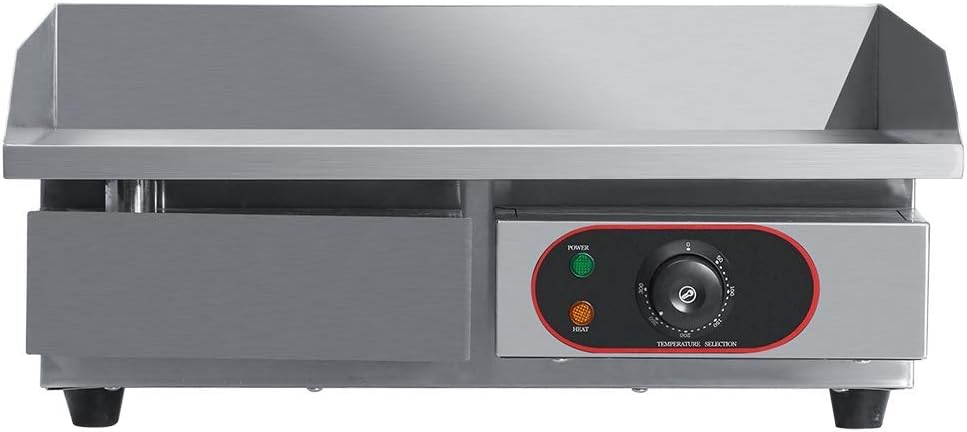 Electric Grill, Stainless Steel Commercial Counter Top Griddle Electric Hot Plate Kitchen Grill Indoor Barbecue Griddle, 55 x 45 x 23cm, 220~240V