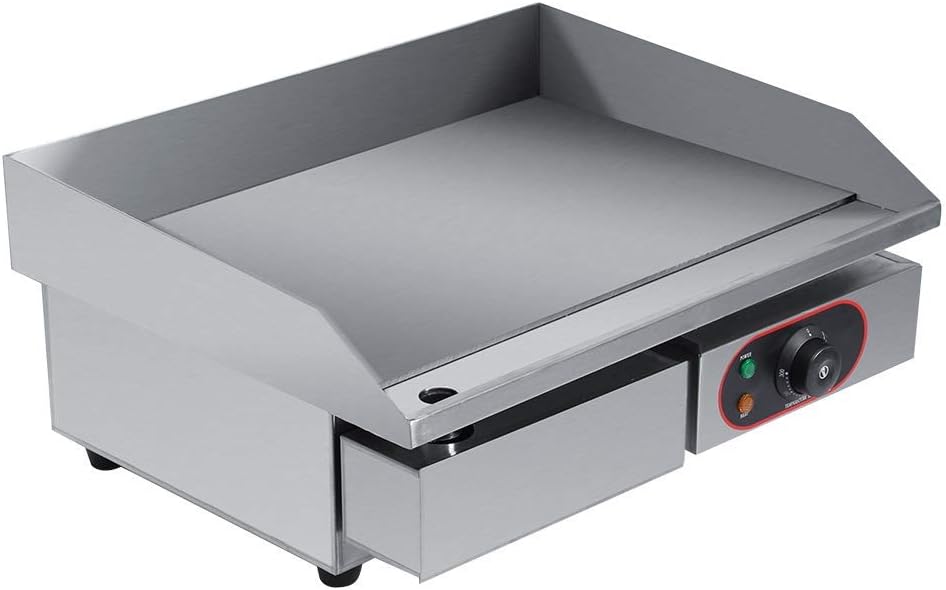 Electric Grill, Stainless Steel Commercial Counter Top Griddle Electric Hot Plate Kitchen Grill Indoor Barbecue Griddle, 55 x 45 x 23cm, 220~240V