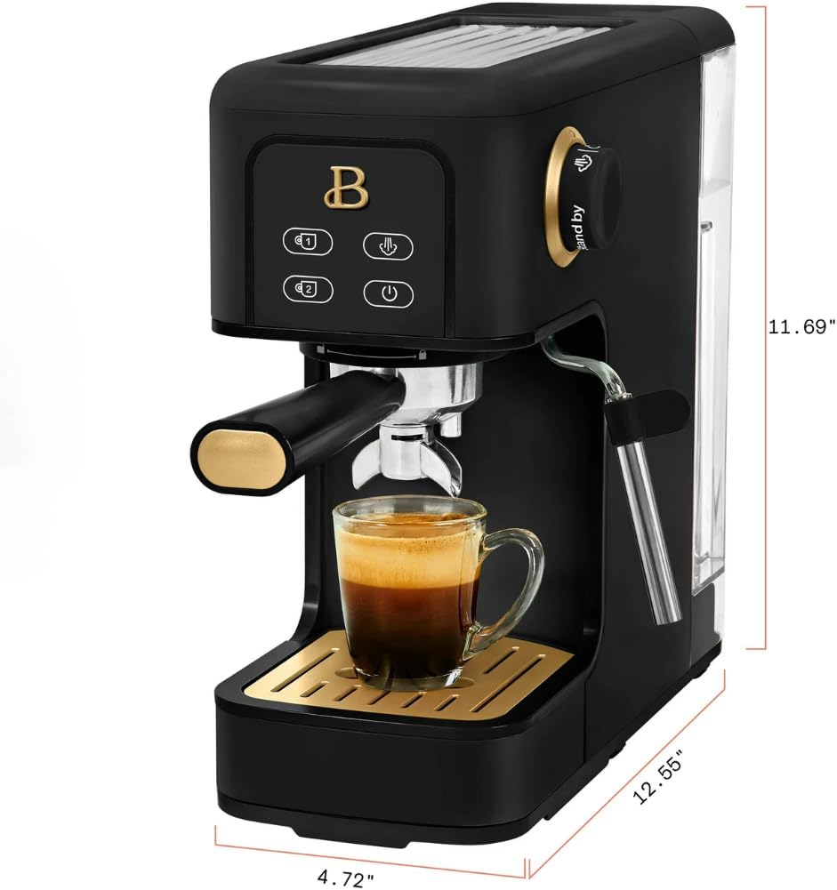 Slim Espresso Maker – 20‑Bar Pressure, Dual‑Spout 52 mm Portafilter, 50 oz Removable Tank, 2‑in‑1 Steam Wand & Touch Controls (Black Sesame)