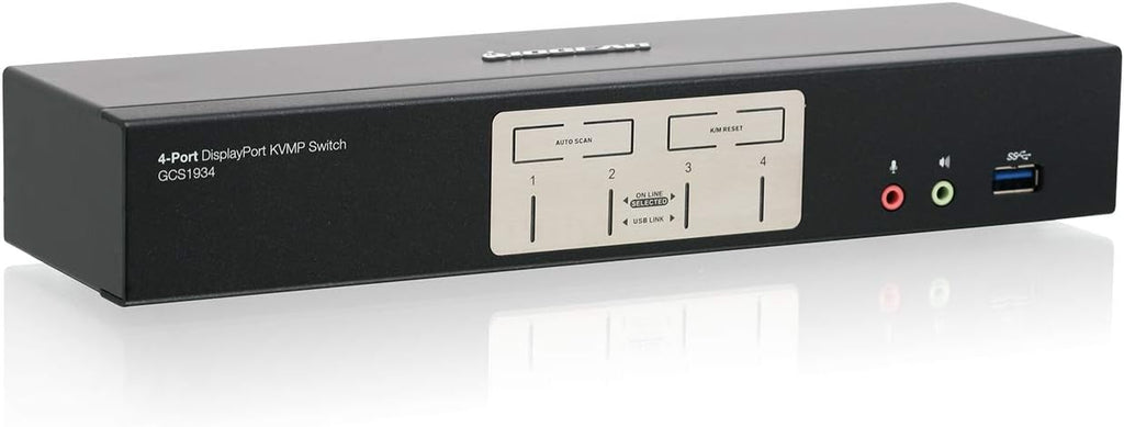 IOGEAR 4-Port DisplayPort KVMP Switch - 4K 60Hz - 2-Port USB 3.1 Hub 5Gbps - Keyboard Mouse Input - 7.1 HD Audio - Front Panel Selector - TAA Compliant - Mac/Win - GCS1934