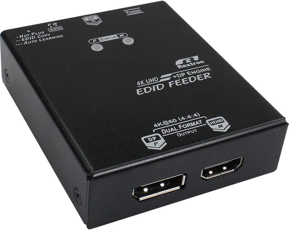 DisplayPort 1.2 EDID Feeder with Splitter Function, Copy, Emulator, Ghost Management, 4K@60Hz, HDCP 2.2/1.4, 2 Custom Modes, USB-Powered, Compatible with DP and HDMI Monitors, VDDC-462DPM