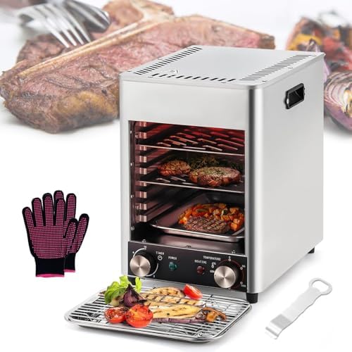 1700W Electric Steak Broiler, Indoor Steak Grill with 10-Tier Rack, Stainless Steel Grill, 10min Fast Heating 800℃, for Steak Ribeyes Chicken Vegetables