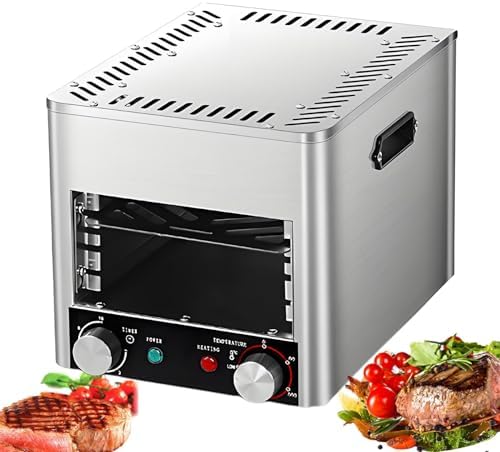 1700W Smokeless Indoor Electric Grill, Stainless Steel Steak Broiler with Adjustable Time and Temperature, 4 Slots for Beef, Chicken, Vegetables