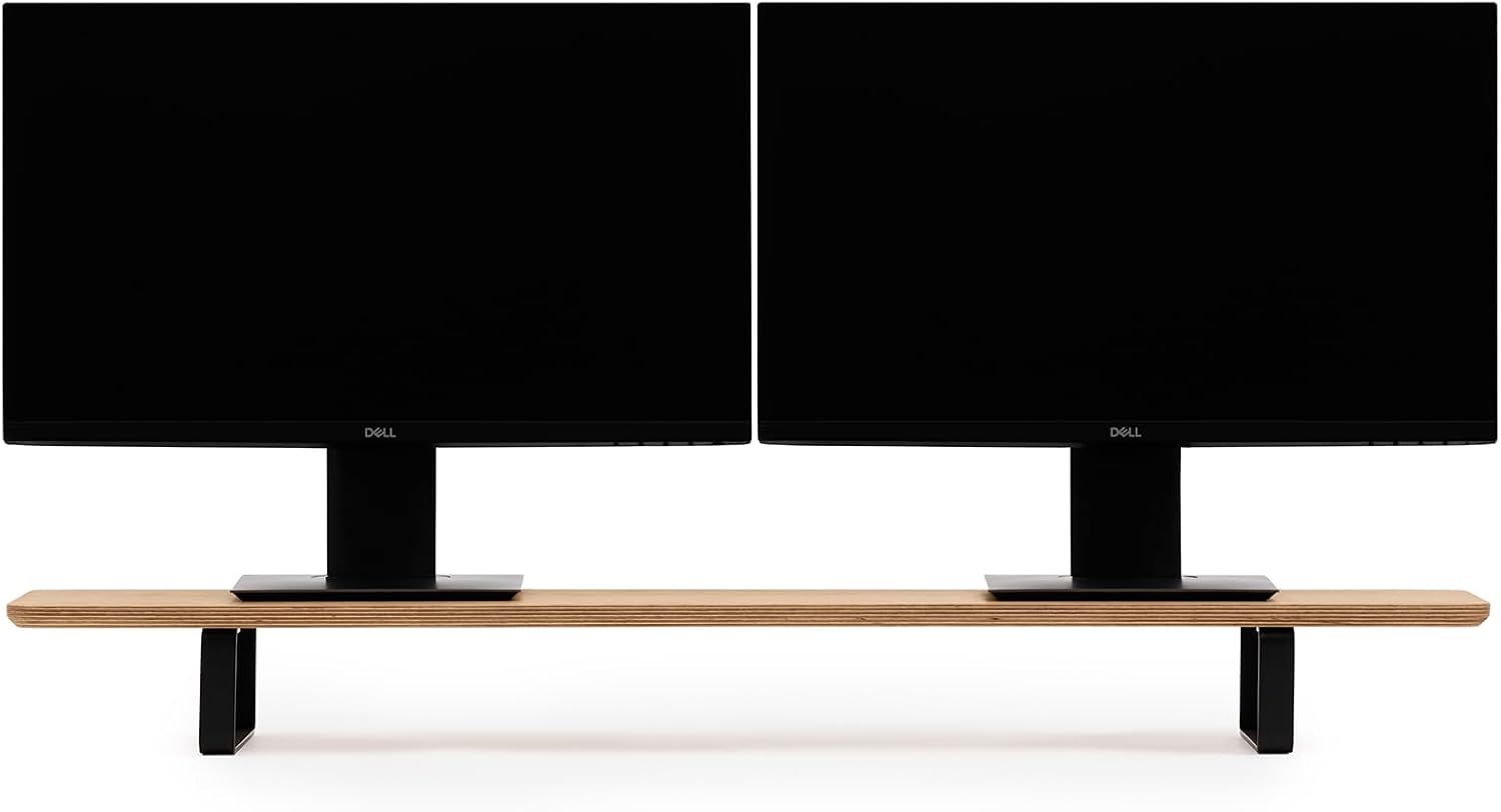 Oakywood Dual Monitor Stand - Handmade in EU - Natural Wood Monitor Stand Riser - Laptop Accessories – 220 lbs (100 kg) Capacity - 41.3'x9' (105x23 cm) – 100% Natural Oak Veneer