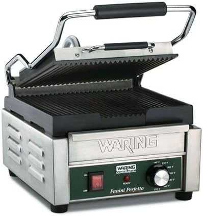 Waring Commercial WPG150 Panini Perfetto Ribbed Panini Grill, 120V, 1800W, 5-15 Phase Plug