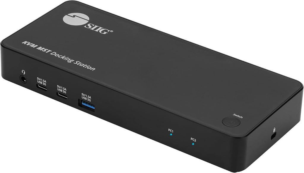SIIG 2-Port USB-C KVM Docking Station with PD 65W, for 2 Monitors 2 Computers, MST Technology, 1x HDMI 1x DisplayPort, Gigabit Ethernet, Headset Jack (CE-DK0111-S1)