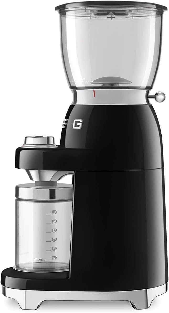 SMEG CGF11 Retro-Style Coffee Grinder – Burr Mill with 30 Grind Settings, Stainless Steel Conical Burrs, Removable Hopper – Precision Countertop Grinder for Espresso, Drip, French Press-Black