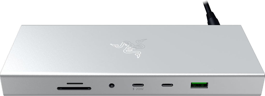 Razer USB 4 Dock: 14 Ports (Type C, Type A, HDMI, DP, Ethernet, SD, 3.5mm) - Dual Monitor Up to 4K 120 Hz - Laptop & Phone Fast Charge - Durable Lightweight Casing - Windows & Mac Compatible - Mercury