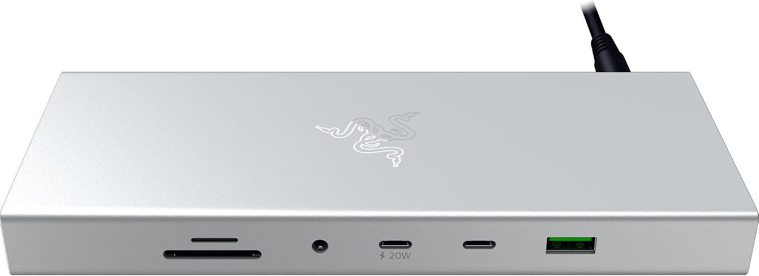 Razer USB 4 Dock: 14 Ports (Type C, Type A, HDMI, DP, Ethernet, SD, 3.5mm) - Dual Monitor Up to 4K 120 Hz - Laptop & Phone Fast Charge - Durable Lightweight Casing - Windows & Mac Compatible - Mercury