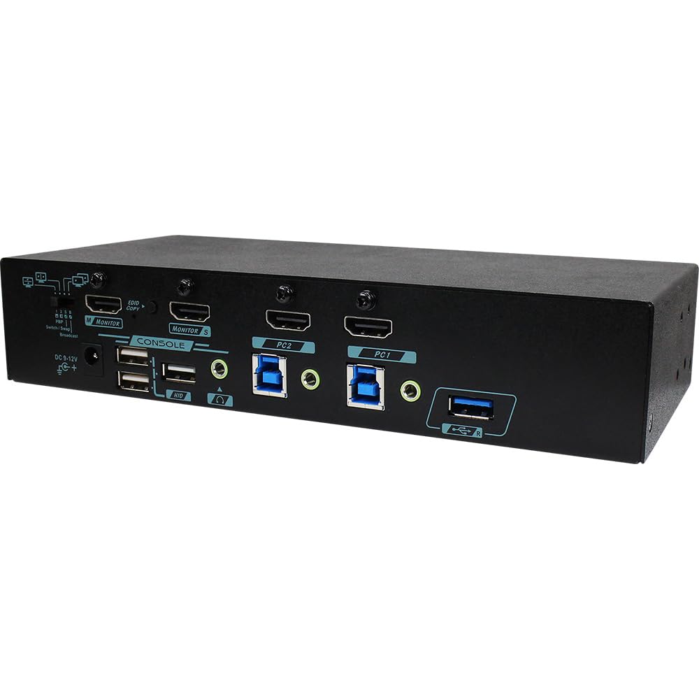 HDMI 1.4 KVM Switch for 2 Computers 2 Monitors, Full-Frame PBP (Vertical and Horizontal Modes), 4K@30Hz, EDID Management, HDCP 1.4 Compliant, Mouse Roaming, Hotkey Controls, MBAG-312