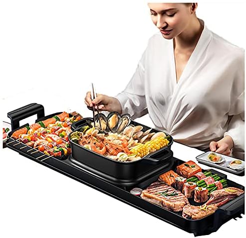Smokeless Electric Grill with Hot Pot, Seats 5-10 People, Non-stick Double Boiler, Indoor Grill and Hot Pot Combination, Perfect for Family Gatherings