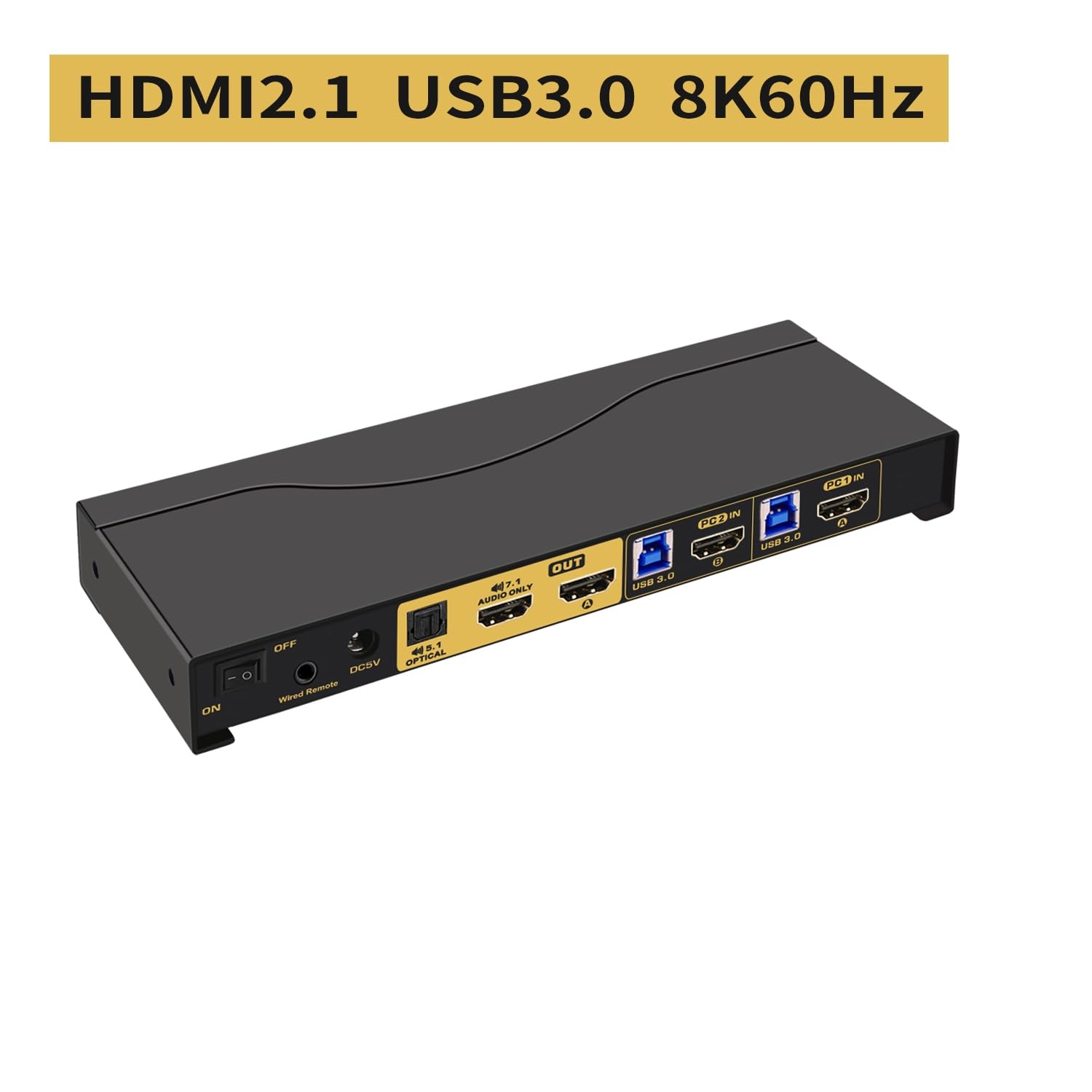 2x1 8K@60Hz 4K@144Hz KVM HDMI Switch with Audio and Cables Support Hotkey Switching, Emulation EDID, 5.1 Channel Digital Fiber Optical Audio, 7.1 Surround Sound Audio Output