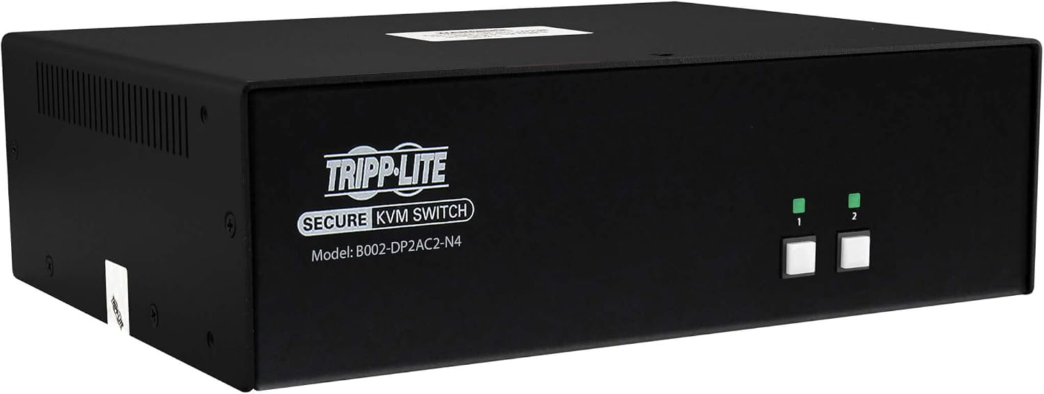 Tripp Lite Secure KVM Switch 2-Port Dual-Head DisplayPort, US Government NIAP-Certified PP4.0 Security, Common Access Card (CAC) Port, 4K @ 30Hz Video, TAA Compliant, 3-Year Warranty (B002-DP2AC2-N4)