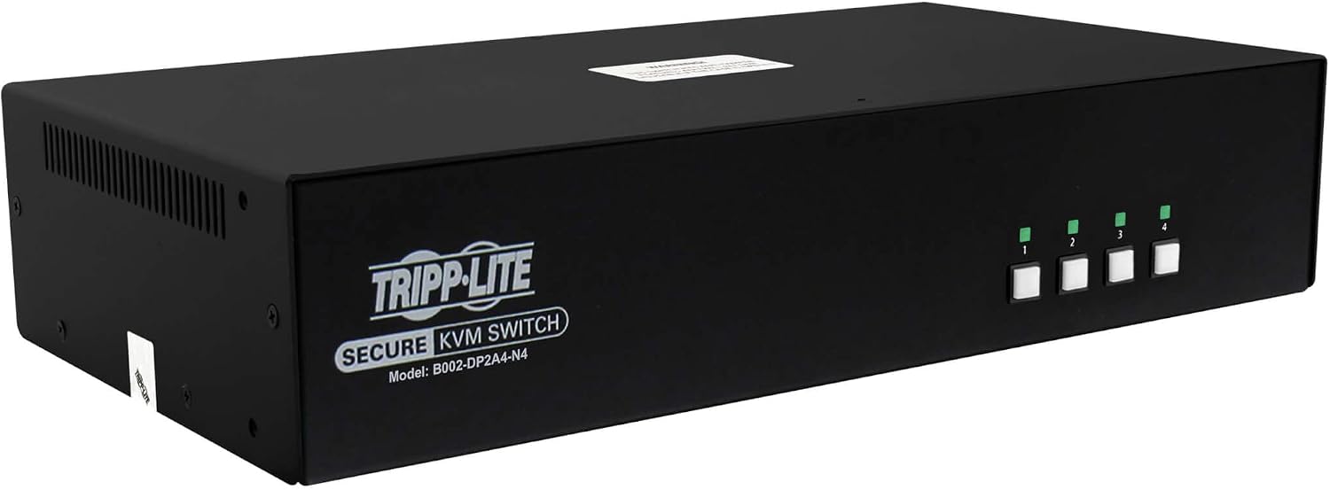 Tripp Lite Secure KVM Switch 4-Port DisplayPort, United States Government NIAP-Certified PP4.0 Security, Common Access Card (CAC) Port, 4K @ 30Hz Video, TAA Compliant, 3-Year Warranty (B002-DP1AC4-N4)