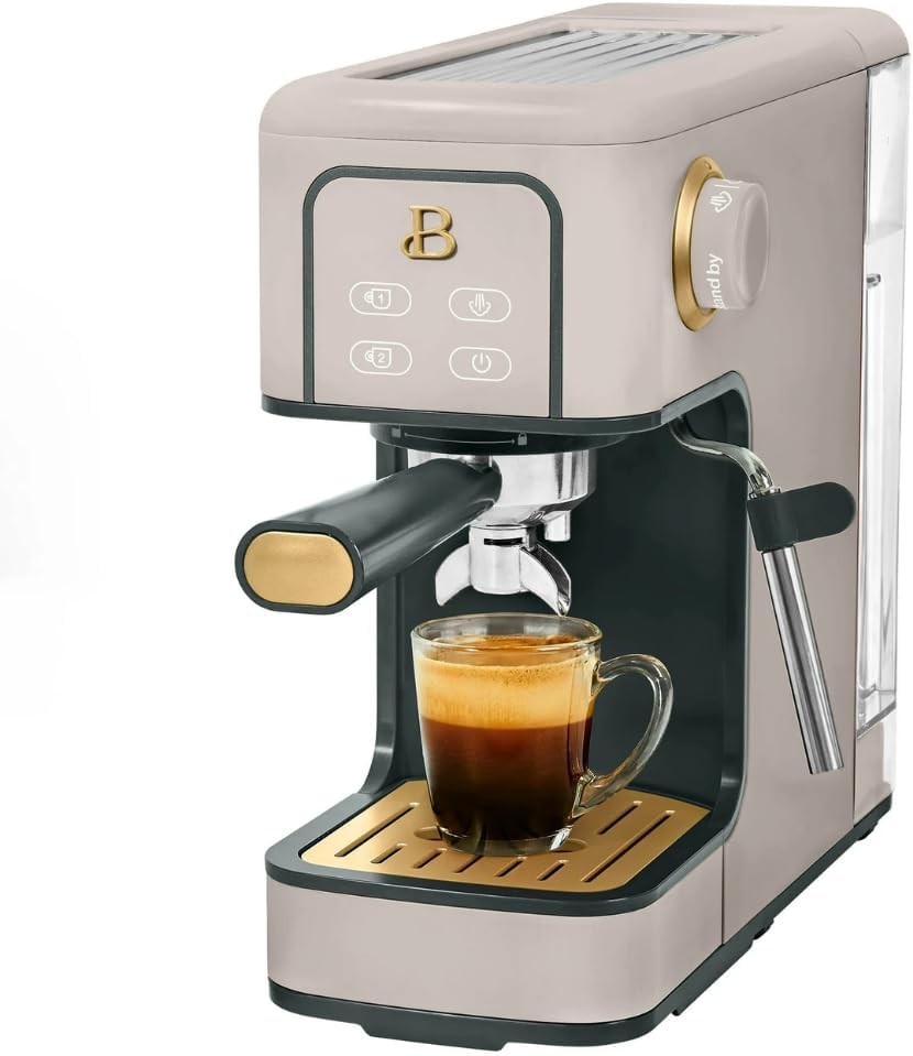 Slim Espresso Maker – 20‑Bar Pressure, Dual‑Spout 52 mm Portafilter, 50 oz Removable Tank, 2‑in‑1 Steam Wand & Touch Controls (Porcini Taupe)