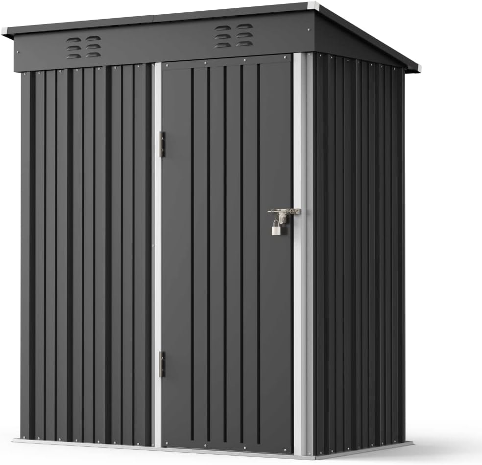 Gizoon 5 'x 3'Outdoor Storage Shed with Singe Lockable Door,Galvanized Metal Shed with Air Vent Suitable for The Garden,Tiny House Storage Sheds Outdoor for Backyard Patio Lawn-Dark Gray