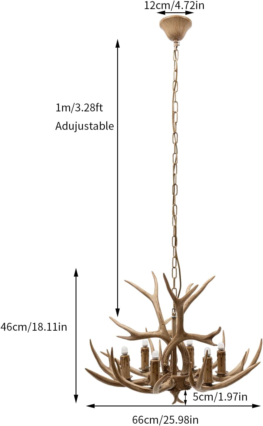 TFCFL 6-Light Antlers Chandelier, Retro Country Style Deer Horn Chandelier Lighting Height Adjustable E12 Base Pendant Light for Living Room Bedroom Kitchen Bar, Bulbs Not Included