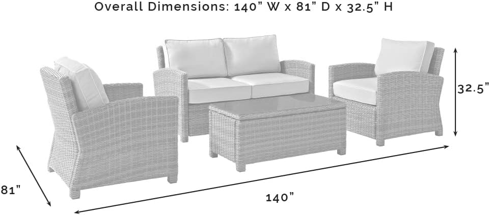 Crosley Furniture Bradenton 4-Piece Outdoor Loveseat Patio Furniture Set, Wicker Conversation Sets for Porch, Brown with Sand Cushions