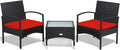 HAPPYGRILL 3 Pieces Patio Furniture Set Outdoor Conversation Set Rattan Wicker Bistro Set with Glass Coffee Table & Soft Cushions for Balcony Garden Poolside