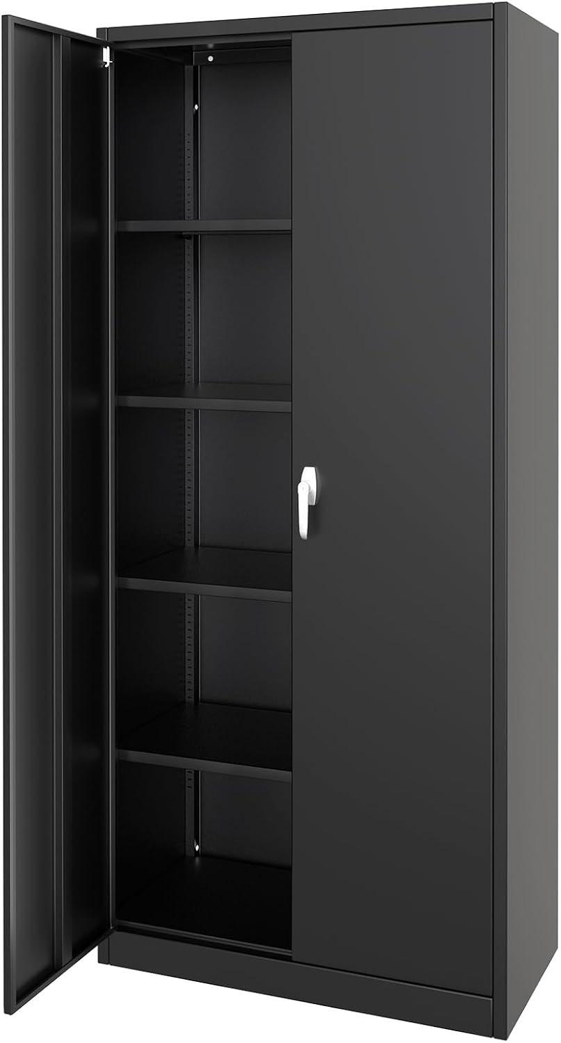 GarveeHome Metal Storage Cabinet with Lock, Steel Tool Cabinet with 4 Adjustable Shelves and 4 Adjustable Feet,Storage Organization for Home, Garage, Office, Shop