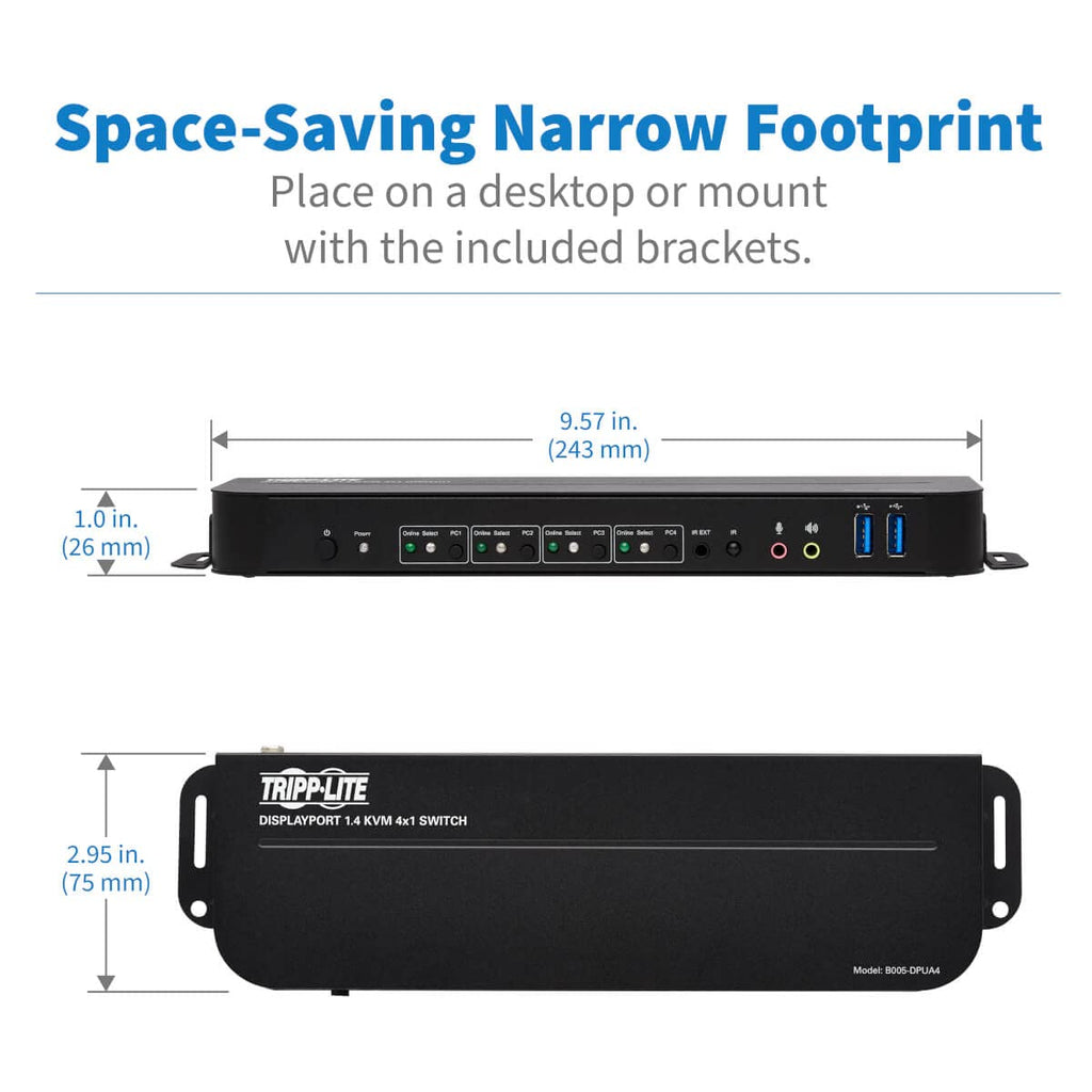 Tripp Lite 4 Port DisplayPort USB KVM Switch, Quad Port DP USB KVM Switch, 4K 60 Hz, HDR, HDCP 2.2, DP 1.4, USB 3.0 Cables, Black (B005-DPUA4)