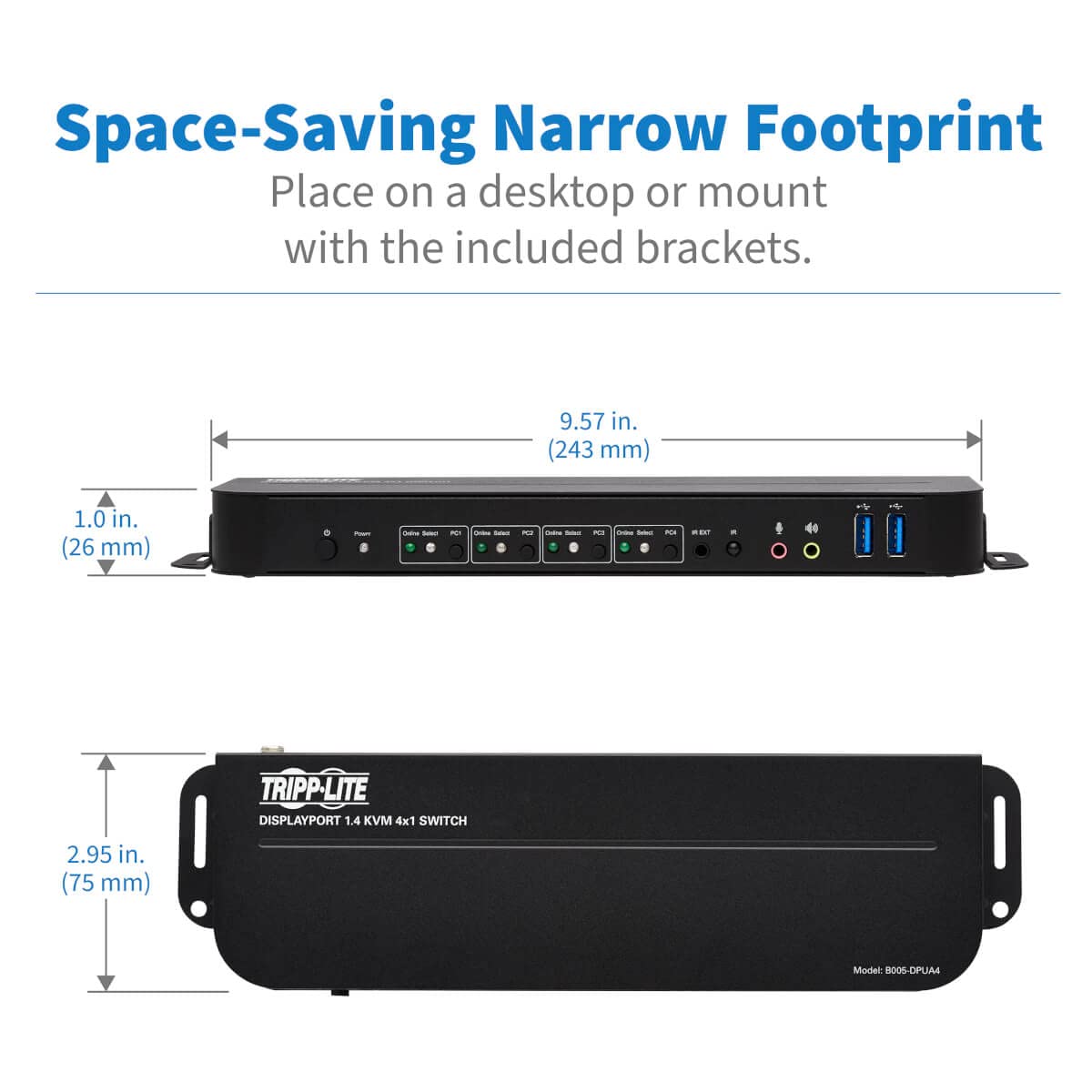 Tripp Lite 4 Port DisplayPort USB KVM Switch, Quad Port DP USB KVM Switch, 4K 60 Hz, HDR, HDCP 2.2, DP 1.4, USB 3.0 Cables, Black (B005-DPUA4)