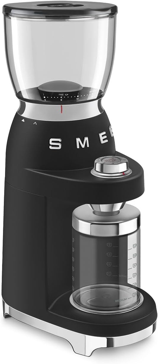 SMEG CGF11 Retro-Style Coffee Grinder – Burr Mill with 30 Grind Settings, Stainless Steel Conical Burrs, Removable Hopper – Precision Countertop Grinder for Espresso, Drip, French Press-Black