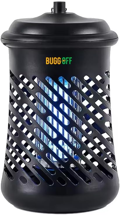 BUGGOFF Outdoor Electric Bug Zapper, 800 SQFT Coverage, 3500 Volts of Power, 20 Watts, Kills Mosquitos Gnats, Flys & More. Damp Rated, Unique 360 Degree Design, 5 Year Warranty, (4 Pack)