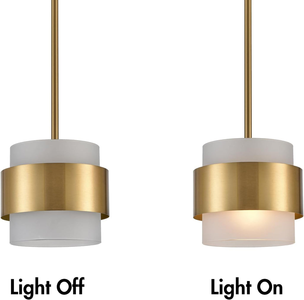 CLAXY Gold Pendant Lights mini Hanging Light Fixture with Frosted Glass Shade for Kitchen Island Dining Room Bar Restaurant, Adjustable Rod Hanging Modern Pendant Light