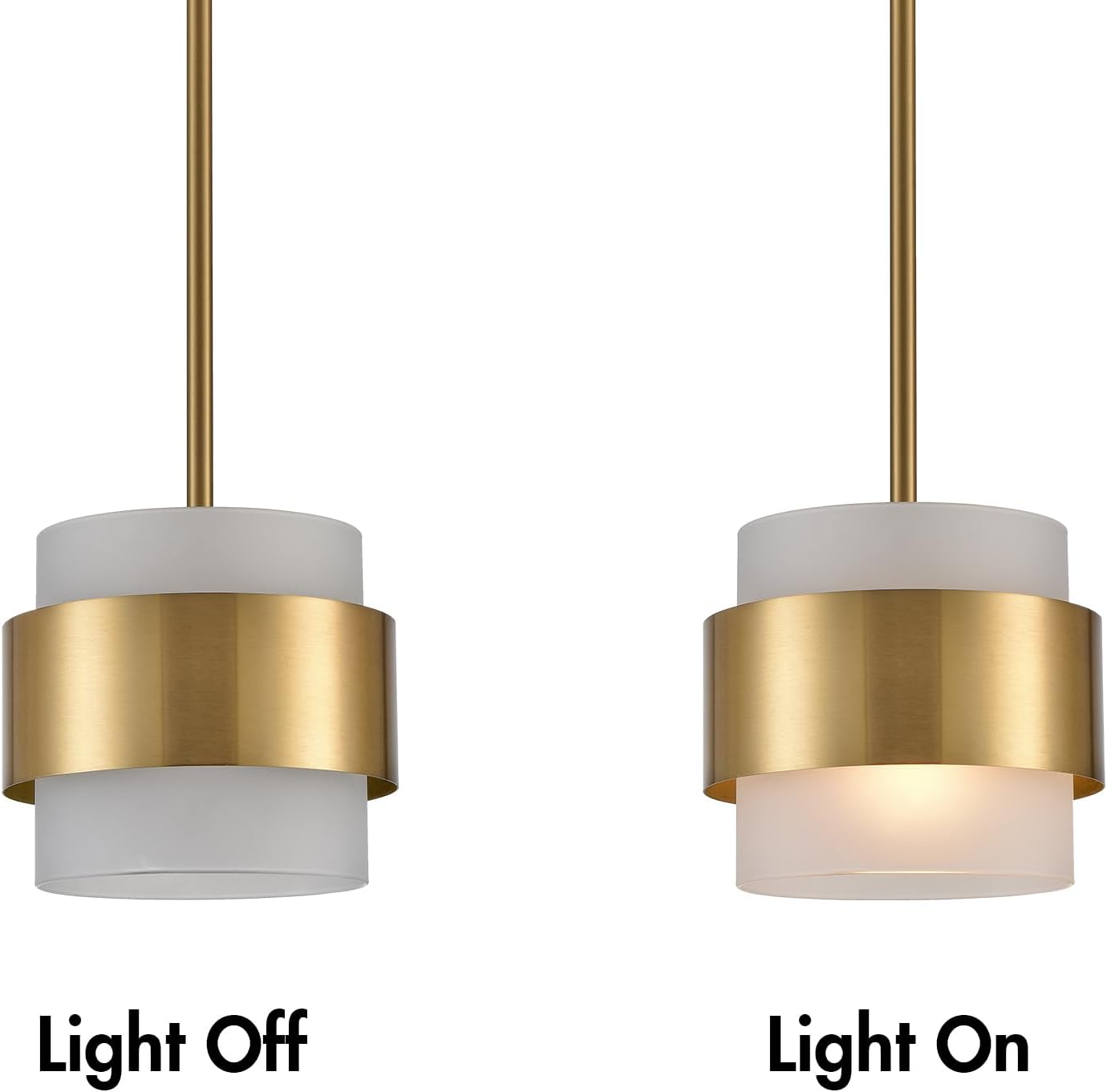 CLAXY Gold Pendant Lights mini Hanging Light Fixture with Frosted Glass Shade for Kitchen Island Dining Room Bar Restaurant, Adjustable Rod Hanging Modern Pendant Light