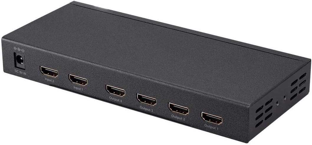 Monoprice Blackbird 4K 2x4 HDMI Splitter and Switch - Dolby Vision and Dolby TrueHD Support, Built in Automatically Adjusting Amplifier, 4K@60Hz, HDCP 2.2, Black