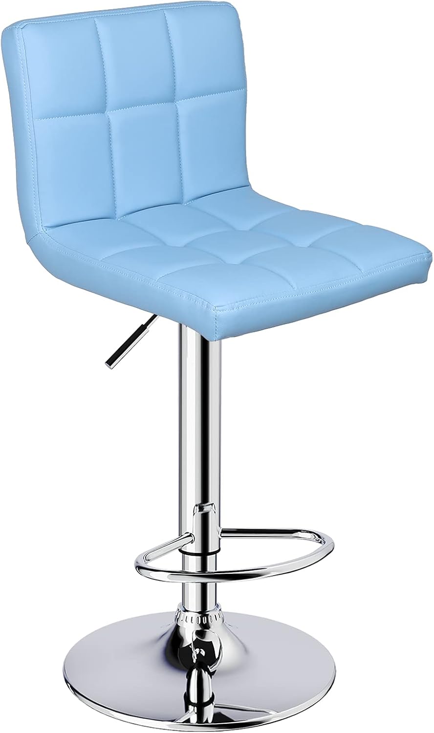 Leopard Bar Stools, Modern PU Leather Adjustable Swivel Bar Stool with Back, Set of 2 (Light Blue)