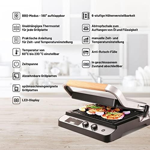 Lauben Contact Grill 2000SB 2000 W, Grill Surface 1500 cm 2, Dishwasher Safe, Temperature Control, Thermal Safety, Timer, Operating Indicator, Time and Temperature Control Assistance